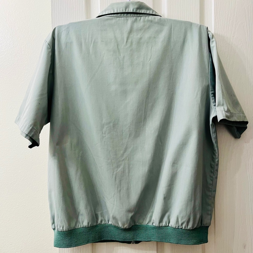 Vtg John Blair Zip Up Short Sleeve Jacket 80s Men Large Green Pintuck Pleated - Picture 4 of 9